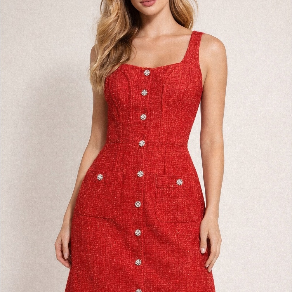 Taylor Red Button-Front Midi Dress